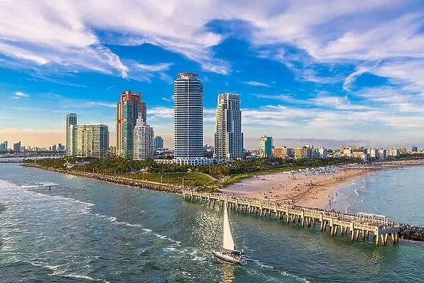 South Beach, Miami, Florida, USA over South Pointe Park