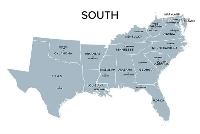 Framed Print : South, census region of the United States of America Framed Print : South, census region of the United States of America