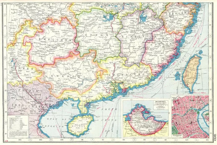 Framed Print : SOUTH CHINA: inset Weihaiwei (Weihai) & Shanghai. Taiwan Formosa, 1920 old map Framed Print : SOUTH CHINA: inset Weihaiwei (Weihai) & Shanghai. Taiwan Formosa, 1920 old map