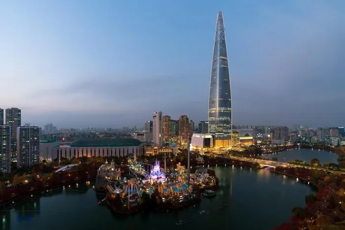 Framed Print : South Korea skyline of Seoul, The best view of South Korea with Lotte world mall at Jamsil in Seoul Framed Print : South Korea skyline of Seoul, The best view of South Korea with Lotte world mall at Jamsil in Seoul