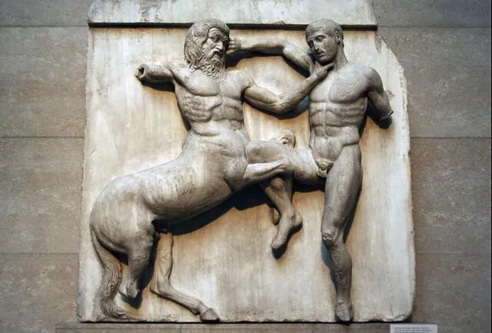 Framed Print : South metope XXXI from the Parthenon marbles depicting part of the battle between the Centaurs and Lapiths