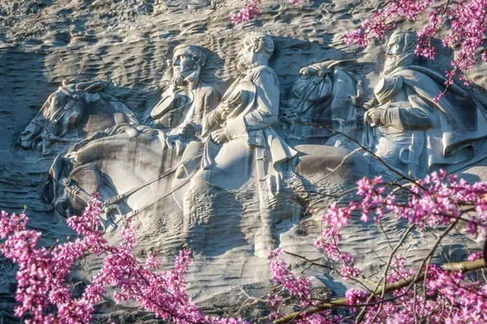 Framed Print : A southern landmark, Stone Mountain's Confederate Memorial carving framed by beautiful spring blossoms in Atlanta Framed Print : A southern landmark, Stone Mountain's Confederate Memorial carving framed by beautiful spring blossoms in Atlanta