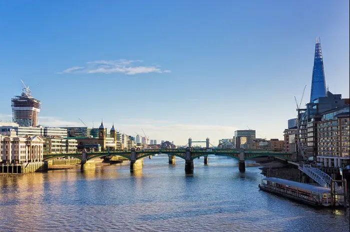 Framed Print : Southwark bridge over The River Thames and the city of London, England, UK - with the Shard Framed Print : Southwark bridge over The River Thames and the city of London, England, UK - with the Shard