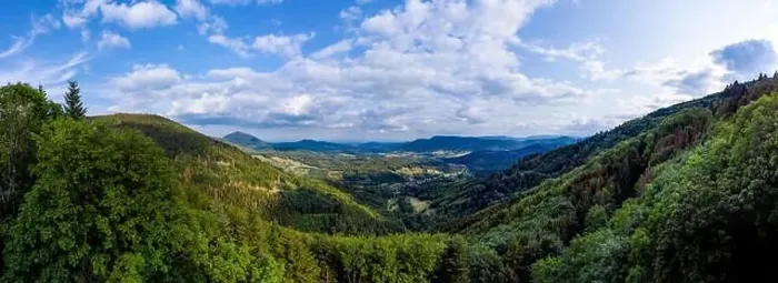 Framed Print : Spacious mountain landscape. A view from the hill to the valley of Alsace. Panoramic view, high resolution Framed Print : Spacious mountain landscape. A view from the hill to the valley of Alsace. Panoramic view, high resolution