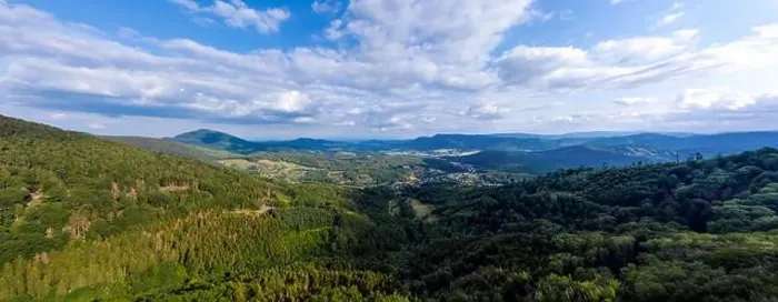 Framed Print : Spacious mountain landscape. A view from the hill to the valley of Alsace. Panoramic view, high resolution Framed Print : Spacious mountain landscape. A view from the hill to the valley of Alsace. Panoramic view, high resolution