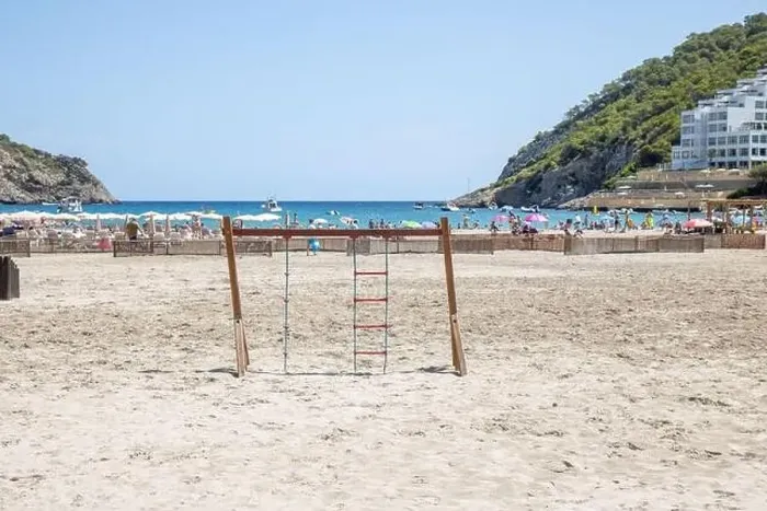 Framed Print : The Spanish island of Ibiza showing the beautiful beach front Framed Print : The Spanish island of Ibiza showing the beautiful beach front
