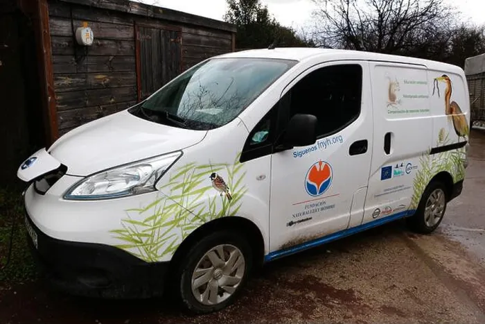 Framed Print : Spanish registered NISSAN E-NV200 electric van parked Framed Print : Spanish registered NISSAN E-NV200 electric van parked