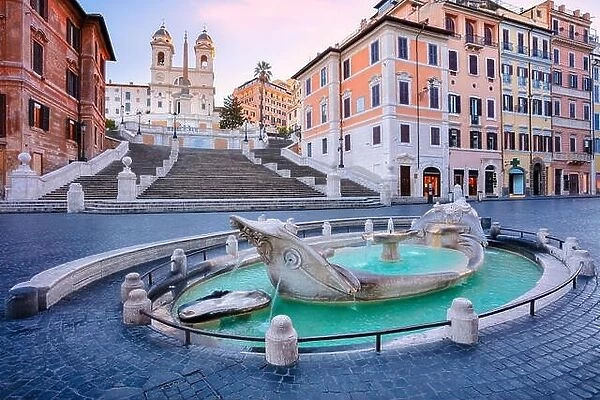 Spanish Steps, Rome. Cityscape image of Spanish Steps and Barcaccia Fontain in Rome, Italy during sunrise