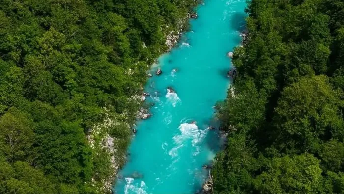 Framed Print : Spectacular Aerial Drone View of Soca River, Slovenia, in Summer Framed Print : Spectacular Aerial Drone View of Soca River, Slovenia, in Summer