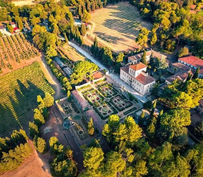 Framed Print : Spectacular summer view from flying drone of Villa Caprile Framed Print : Spectacular summer view from flying drone of Villa Caprile