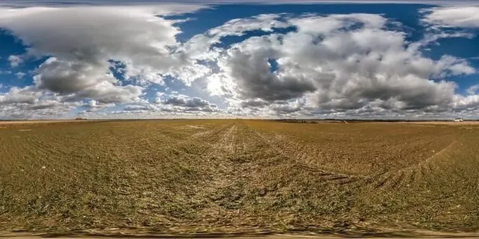 Framed Print : spherical 360 hdri panorama among farming field with clouds on blue sky in equirectangular seamless projection Framed Print : spherical 360 hdri panorama among farming field with clouds on blue sky in equirectangular seamless projection