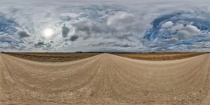 Framed Print : spherical 360 hdri panorama on gravel road with clouds on overcast sky in equirectangular seamless projection Framed Print : spherical 360 hdri panorama on gravel road with clouds on overcast sky in equirectangular seamless projection
