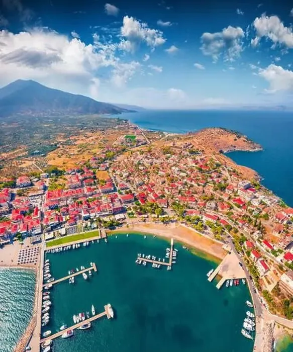 Framed Print : Splendid view from flying drone of Astros port Framed Print : Splendid view from flying drone of Astros port