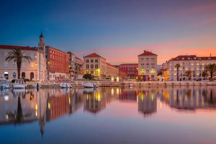 Framed Print : Split. Beautiful romantic old town of Split during beautiful sunrise. Croatia, Europe Framed Print : Split. Beautiful romantic old town of Split during beautiful sunrise. Croatia, Europe