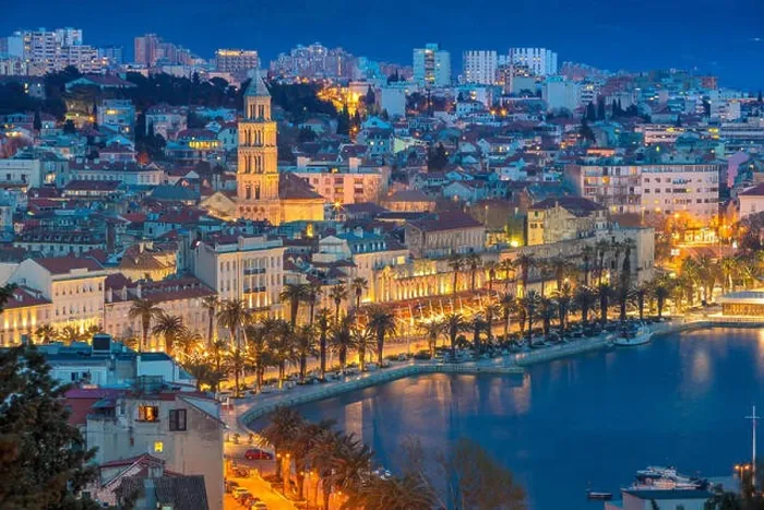 Framed Print : Split. Beautiful romantic old town of Split during twilight blue hour. Croatia, Europe Framed Print : Split. Beautiful romantic old town of Split during twilight blue hour. Croatia, Europe