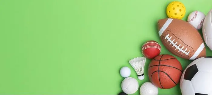 Framed Print : Sports equipment, balls on green background. Horizontal education and sport poster, greeting cards, headers, website Framed Print : Sports equipment, balls on green background. Horizontal education and sport poster, greeting cards, headers, website