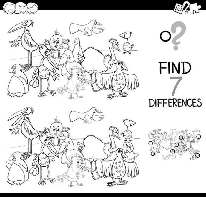 Framed Print : spot the difference with birds coloring book Framed Print : spot the difference with birds coloring book