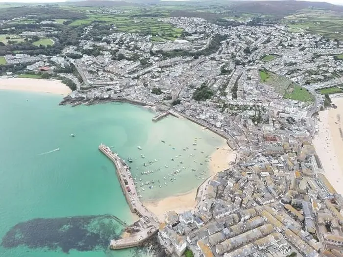 Framed Print : St Ives Cornwall UK Overhead birds eye drone aerial view Framed Print : St Ives Cornwall UK Overhead birds eye drone aerial view