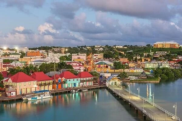 St. John's, Antigua overlooking Redcliffe Quay at dusk