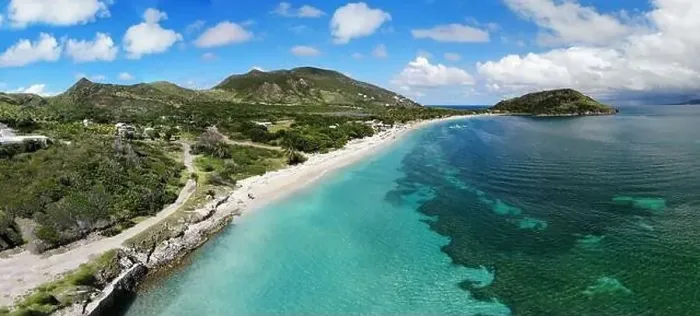 Framed Print : ST KITTS, ST KITTS AND NEVIS -24 NOV 2019- Aerial panoramic view of Christopher Harbor and the Caribbean Sea Framed Print : ST KITTS, ST KITTS AND NEVIS -24 NOV 2019- Aerial panoramic view of Christopher Harbor and the Caribbean Sea