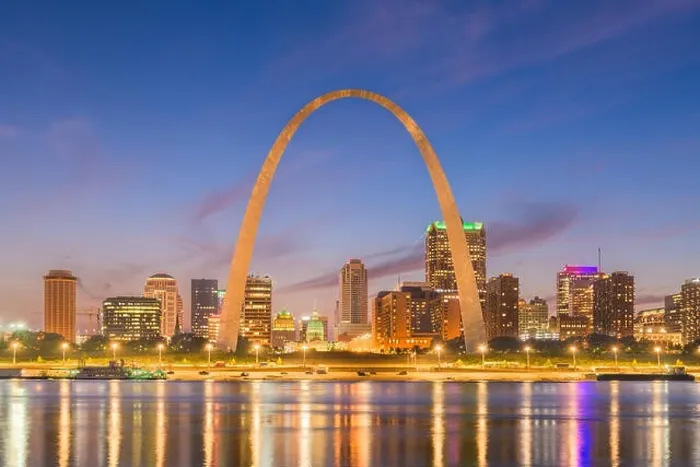 Framed Print : St. Louis, Missouri, USA downtown cityscape on the Missippi River at twilight Framed Print : St. Louis, Missouri, USA downtown cityscape on the Missippi River at twilight