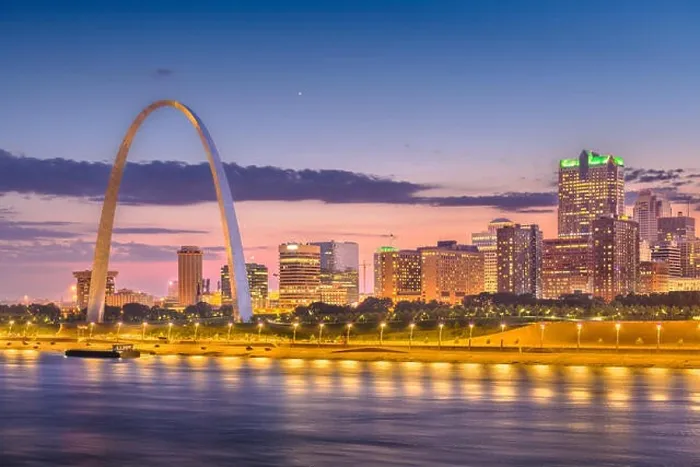 Framed Print : St. Louis, Missouri, USA downtown cityscape on the Mississippi River at twilight Framed Print : St. Louis, Missouri, USA downtown cityscape on the Mississippi River at twilight