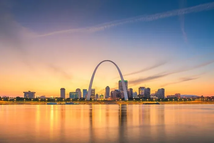 Framed Print : St. Louis, Missouri, USA downtown cityscape on the river at dusk Framed Print : St. Louis, Missouri, USA downtown cityscape on the river at dusk