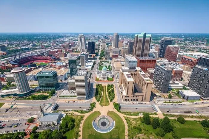 Framed Print : St. Louis, Missouri, USA downtown skyline from above Framed Print : St. Louis, Missouri, USA downtown skyline from above