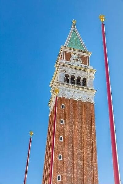 The St. Mark's Square with Campanile and Doge's Palace. Venice, Italy. Artistic architecture with blue sky
