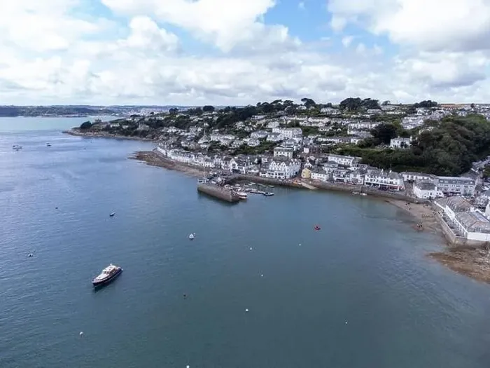 Framed Print : St Mawes harbour aerial drone cornwall england uk Framed Print : St Mawes harbour aerial drone cornwall england uk