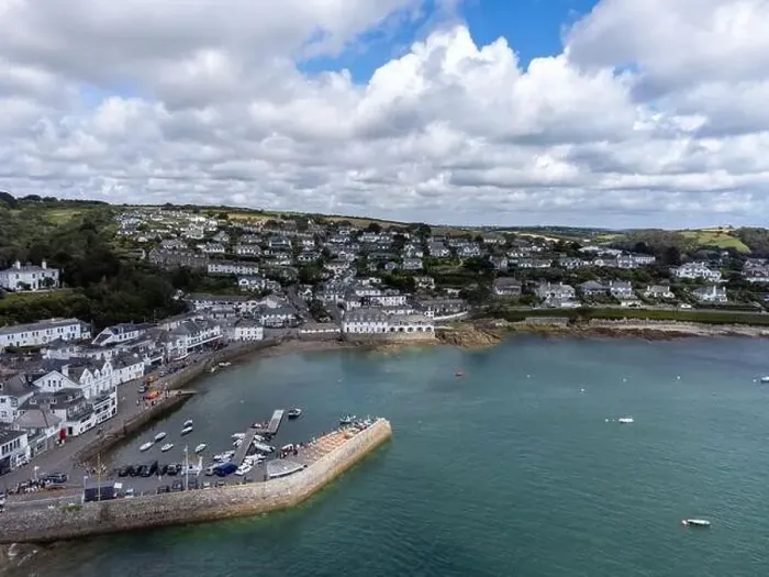 Framed Print : St Mawes harbour aerial drone cornwall england uk Framed Print : St Mawes harbour aerial drone cornwall england uk