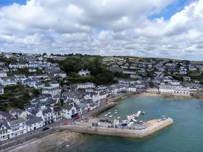 Framed Print : St Mawes harbour aerial drone cornwall england uk Framed Print : St Mawes harbour aerial drone cornwall england uk
