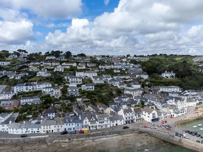 Framed Print : St Mawes harbour aerial drone cornwall england uk Framed Print : St Mawes harbour aerial drone cornwall england uk