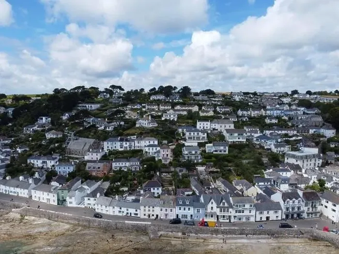 Framed Print : St Mawes harbour aerial drone cornwall england uk Framed Print : St Mawes harbour aerial drone cornwall england uk