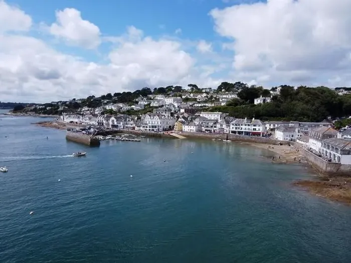 Framed Print : St Mawes harbour aerial drone cornwall england uk Framed Print : St Mawes harbour aerial drone cornwall england uk