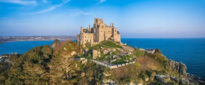 Framed Print : St Michael's Mount from a drone, Marazion, Penzance, Cornwall, England Framed Print : St Michael's Mount from a drone, Marazion, Penzance, Cornwall, England