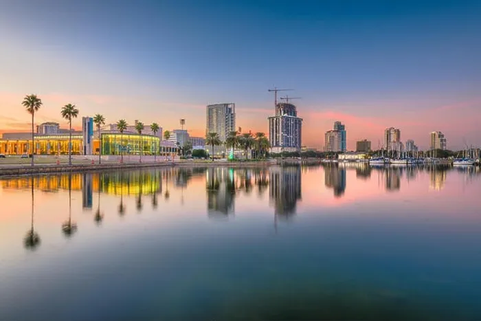 Framed Print : St. Petersburg, Florida, USA downtown city skyline at twilight on the bay Framed Print : St. Petersburg, Florida, USA downtown city skyline at twilight on the bay