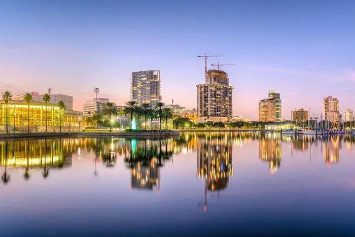 Framed Print : St. Petersburg, Florida, USA downtown city skyline at twilight on the bay Framed Print : St. Petersburg, Florida, USA downtown city skyline at twilight on the bay