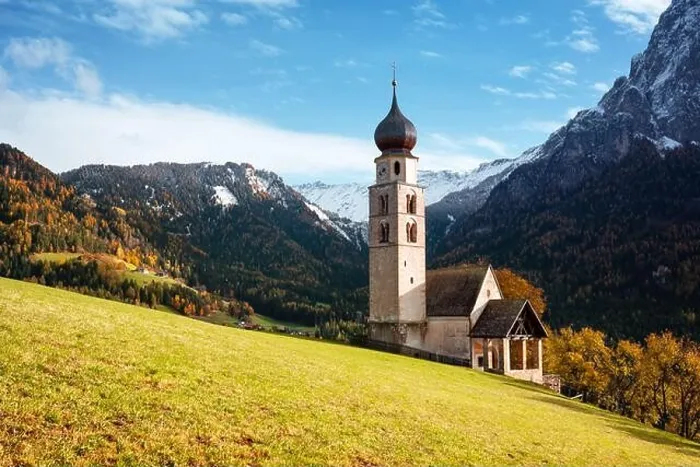 Framed Print : St. Valentin (Kastelruth) Village Church at the autumn Dolomite Alps. Amazing landscape with small chapel on sunny meadow Framed Print : St. Valentin (Kastelruth) Village Church at the autumn Dolomite Alps. Amazing landscape with small chapel on sunny meadow