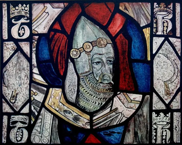 Framed Print : Stained-glass window from about 1400 of Sir Thomas Hungerford Framed Print : Stained-glass window from about 1400 of Sir Thomas Hungerford