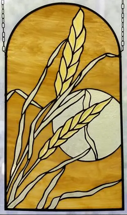 Framed Print : Stained Glass Window Panel of Harvest Moon Framed Print : Stained Glass Window Panel of Harvest Moon
