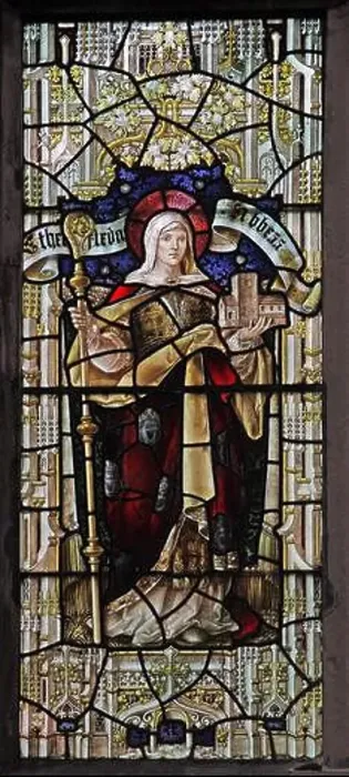 Framed Print : Stained glass window by Percy Bacon & Brothers depicting St Æthelflæd or Ethelfleda Framed Print : Stained glass window by Percy Bacon & Brothers depicting St Æthelflæd or Ethelfleda
