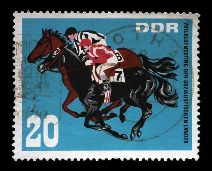 Framed Print : Stamp issued in Germany - Democratic Republic (DDR) shows Horse Race Framed Print : Stamp issued in Germany - Democratic Republic (DDR) shows Horse Race