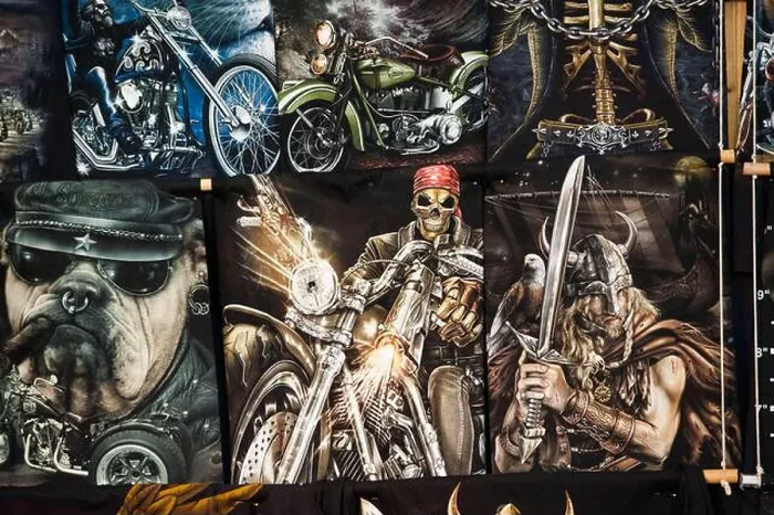 Framed Print : Stand with T-shirts with airbrush fantasy motifs at the 24th IMOT ('International Motorcycle Exhibition')