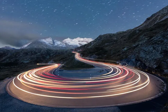 Framed Print : Star trail and lights of car traces, Bernina Pass, Poschiavo Valley, Engadine, Canton of Graubunden, Switzerland, Europe Framed Print : Star trail and lights of car traces, Bernina Pass, Poschiavo Valley, Engadine, Canton of Graubunden, Switzerland, Europe