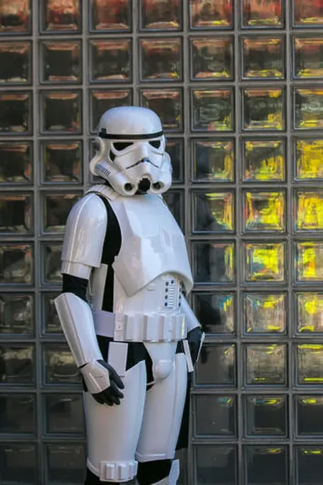 Framed Print : Star Wars life-size; Stormtroopers in white armour and masks, a figure at Preston HClan Science Festival. UK Framed Print : Star Wars life-size; Stormtroopers in white armour and masks, a figure at Preston HClan Science Festival. UK