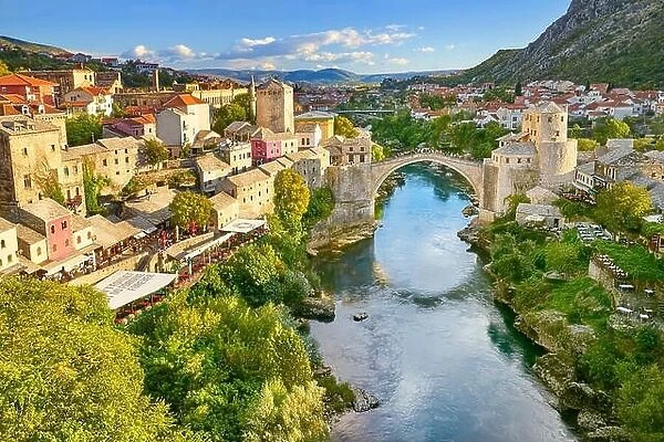 Stari Most or Old Bridge, Neretva River, Mostar, Bosnia and Herzegovina