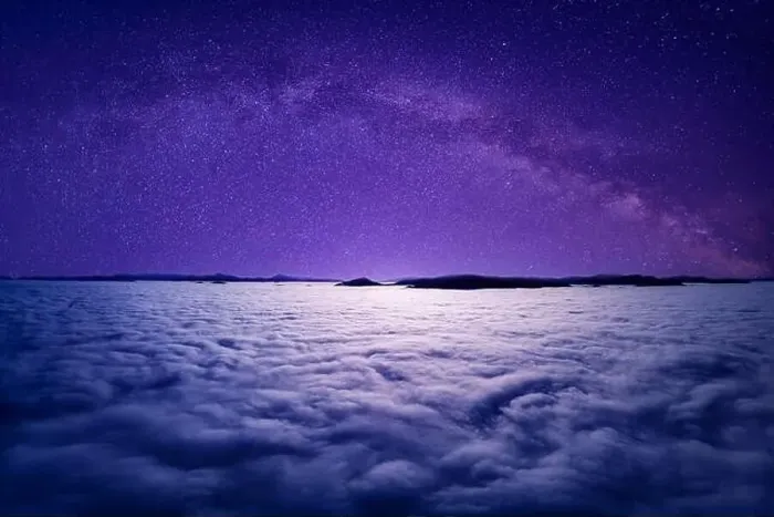 Framed Print : Starry sky over clouds or fog. View from the drone. Mystical or magical atmosphere Framed Print : Starry sky over clouds or fog. View from the drone. Mystical or magical atmosphere