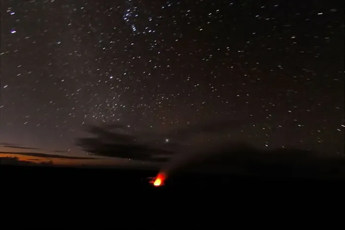 Framed Print : Stars and the Halemaumau crater eruption at sunrise Jaggar Museum Kilauea volcano Framed Print : Stars and the Halemaumau crater eruption at sunrise Jaggar Museum Kilauea volcano