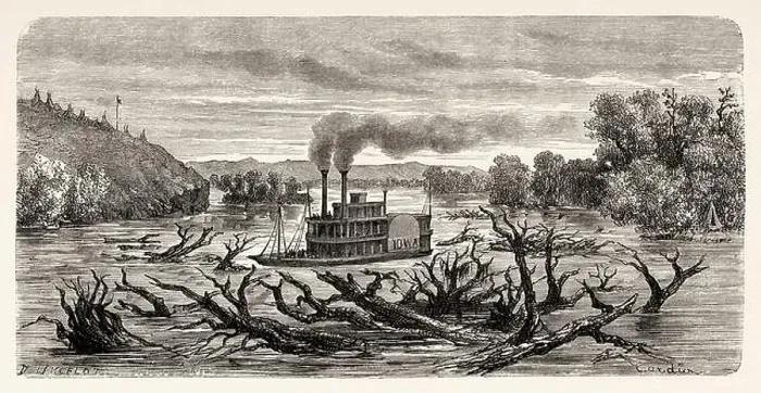Framed Print : Steamboat sailing down the Missouri River Framed Print : Steamboat sailing down the Missouri River